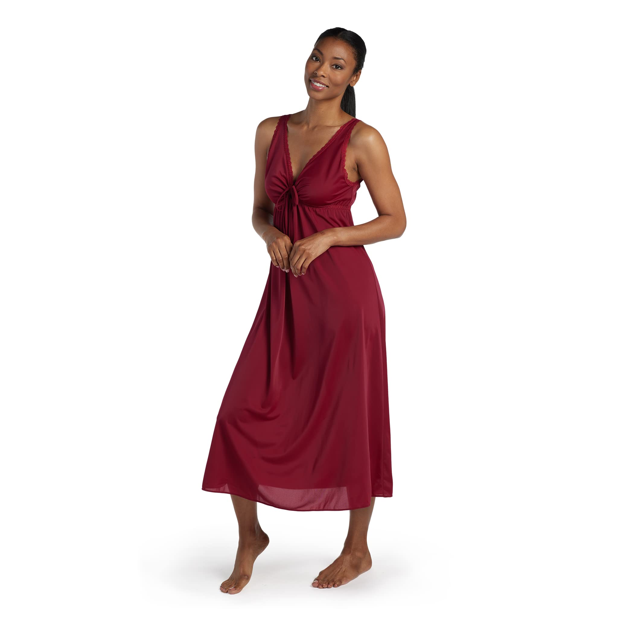 Miss Elaine Vintage Silky Knit Long Sleeveless Nightgown, with V-Neck, Sleepwear and Loungewear