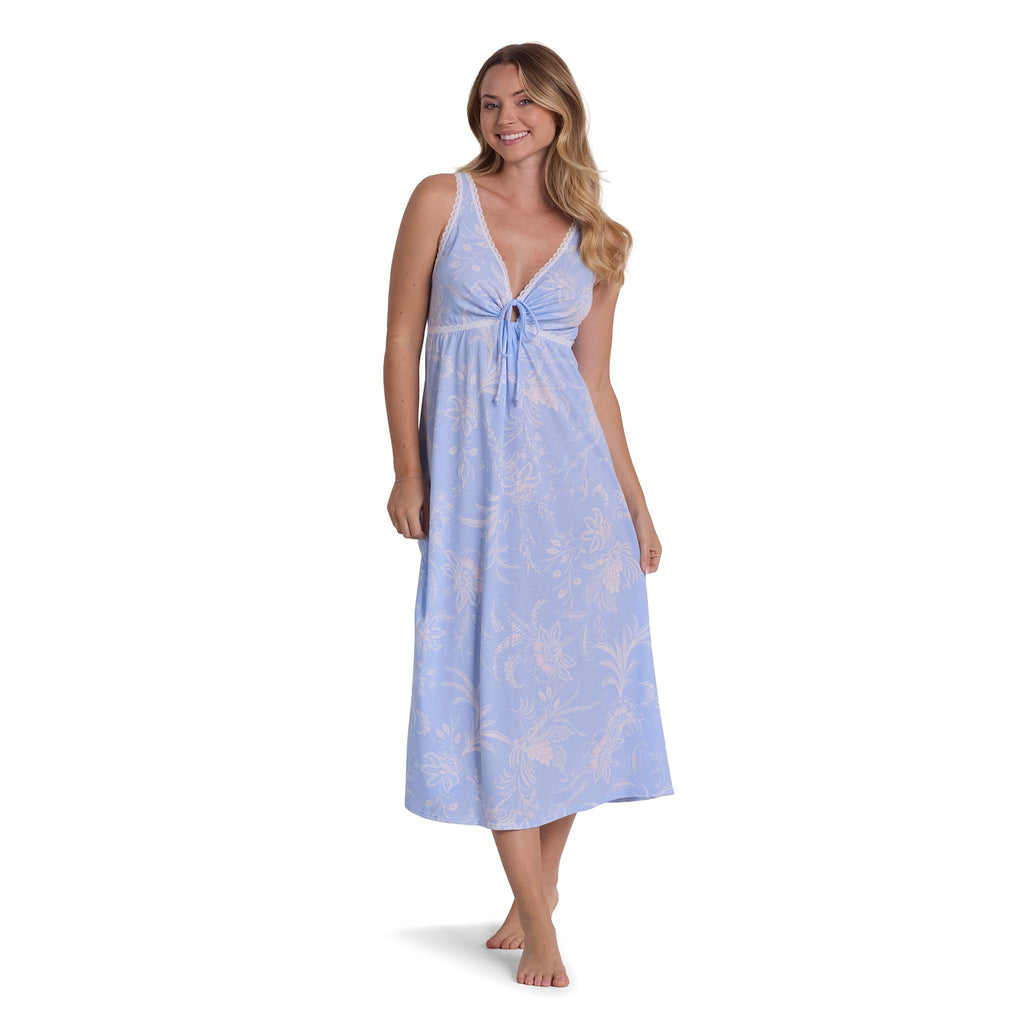 Miss Elaine Vintage Silky Knit Long Sleeveless Nightgown, with V-Neck, Sleepwear and Loungewear