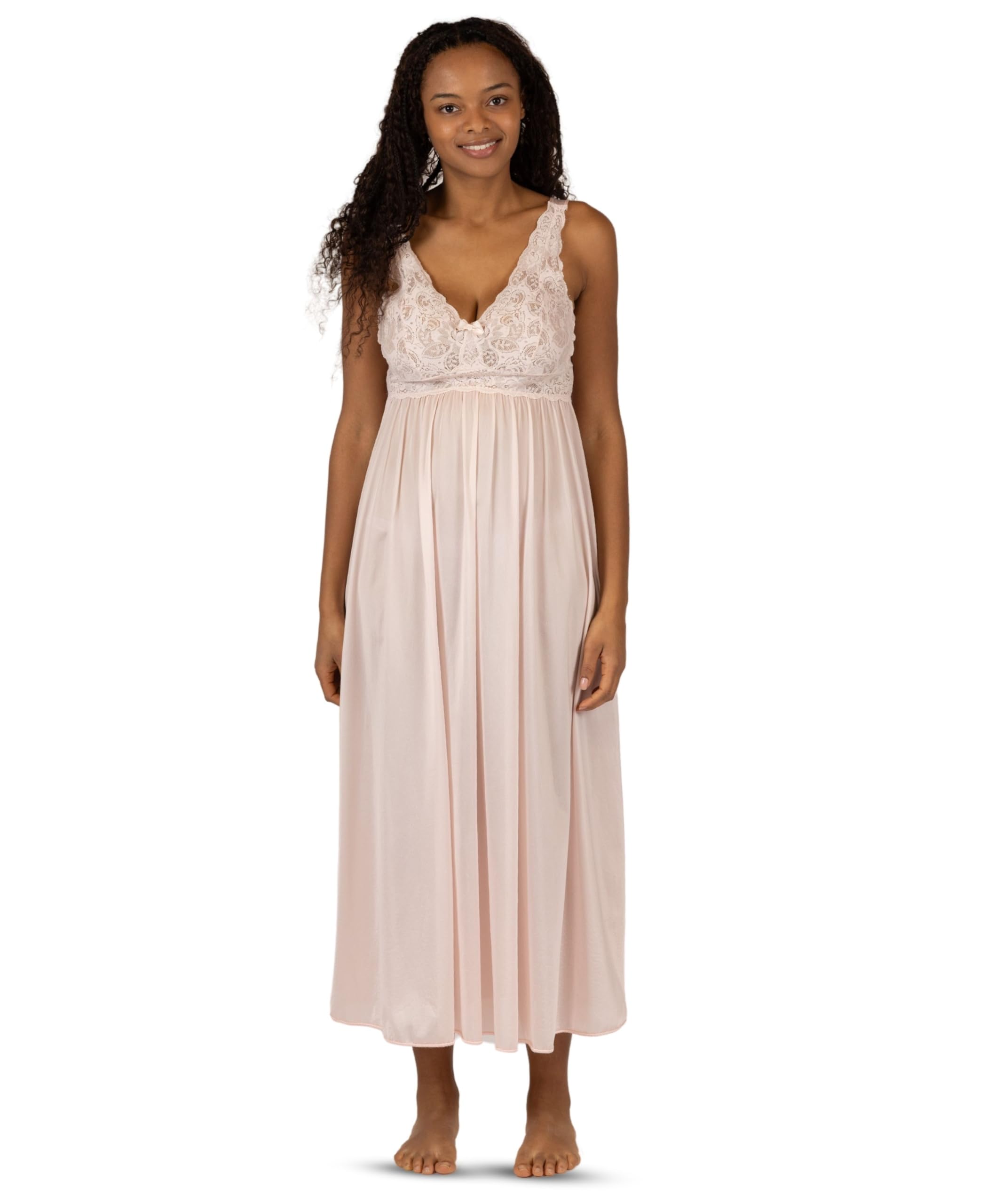 SHADOWLINE Women's Long Flowy Figure Flattering Nightgown– Silky Floral Stretch Lace Sleeveless Elegant Lingerie Sleepwear