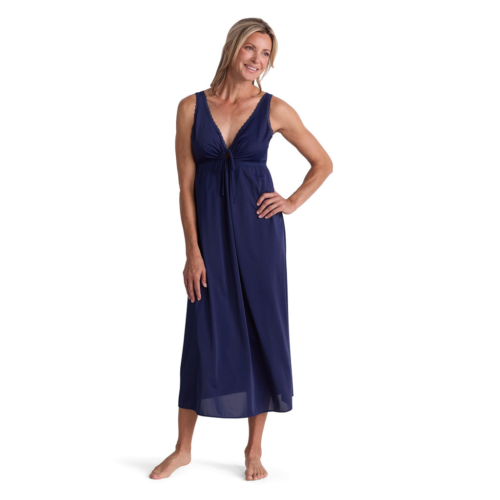 Miss Elaine Vintage Silky Knit Long Sleeveless Nightgown, with V-Neck, Sleepwear and Loungewear