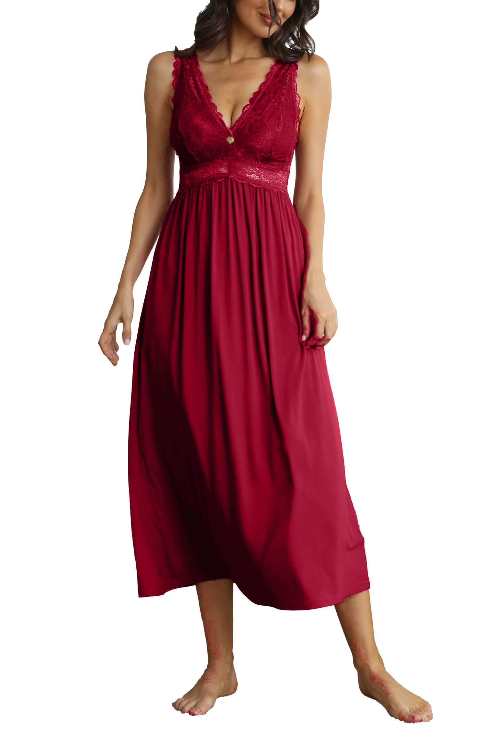 ALCEA ROSEA Womens Sexy Nightgowns Long Floral Lace silky Lingerie supportive Chemises Full slip for Women Elegant Sleepwear
