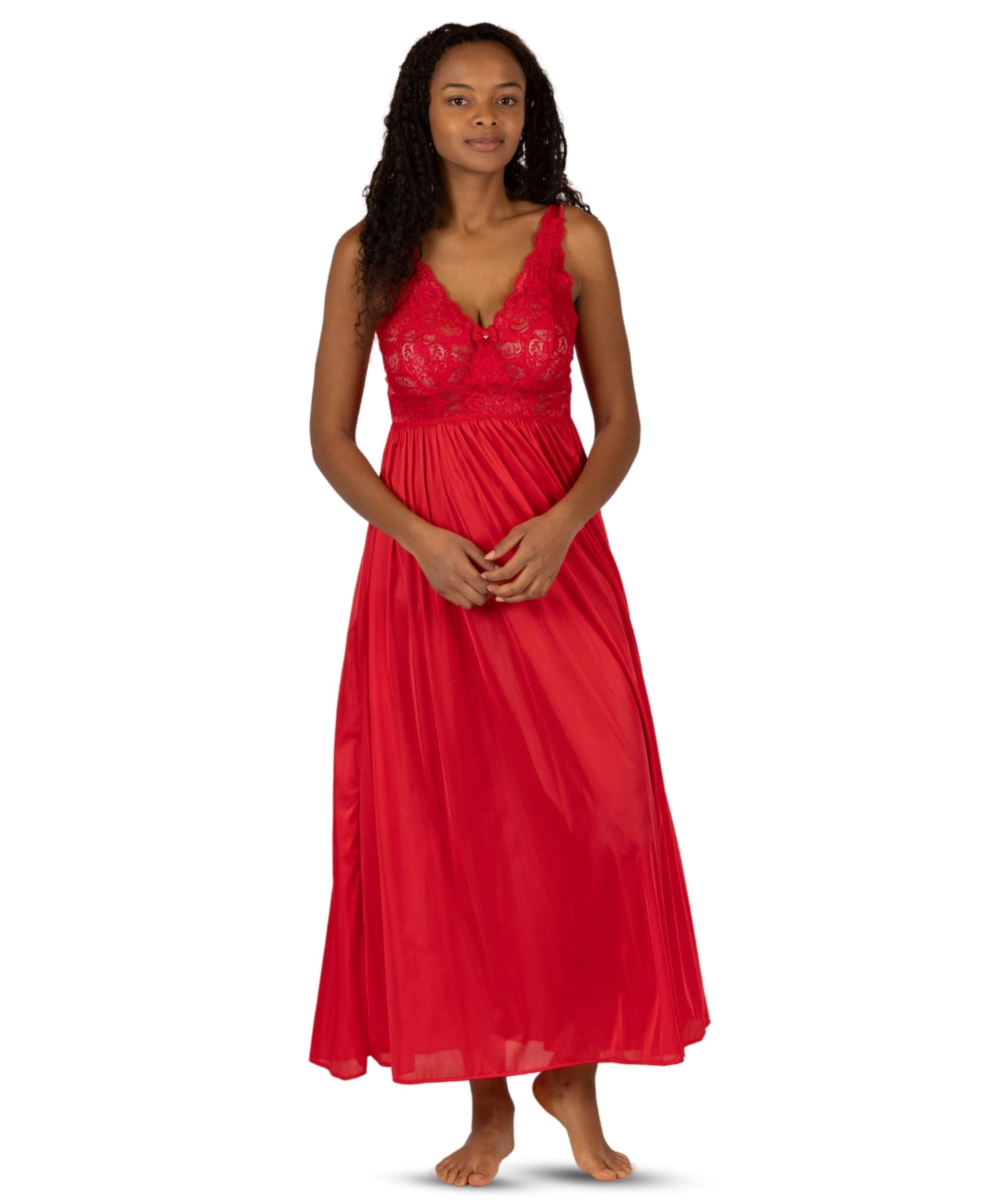 SHADOWLINE Women's Long Flowy Figure Flattering Nightgown– Silky Floral Stretch Lace Sleeveless Elegant Lingerie Sleepwear