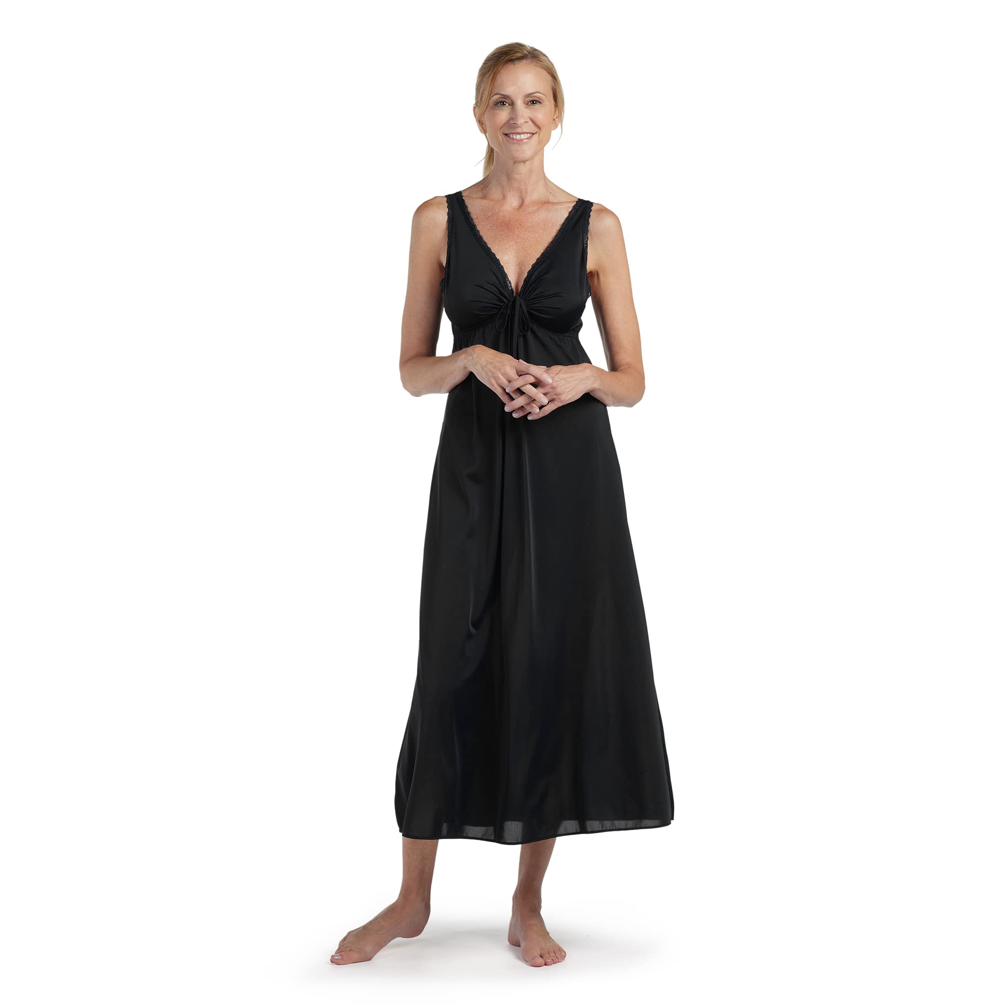 Miss Elaine Vintage Silky Knit Long Sleeveless Nightgown, with V-Neck, Sleepwear and Loungewear