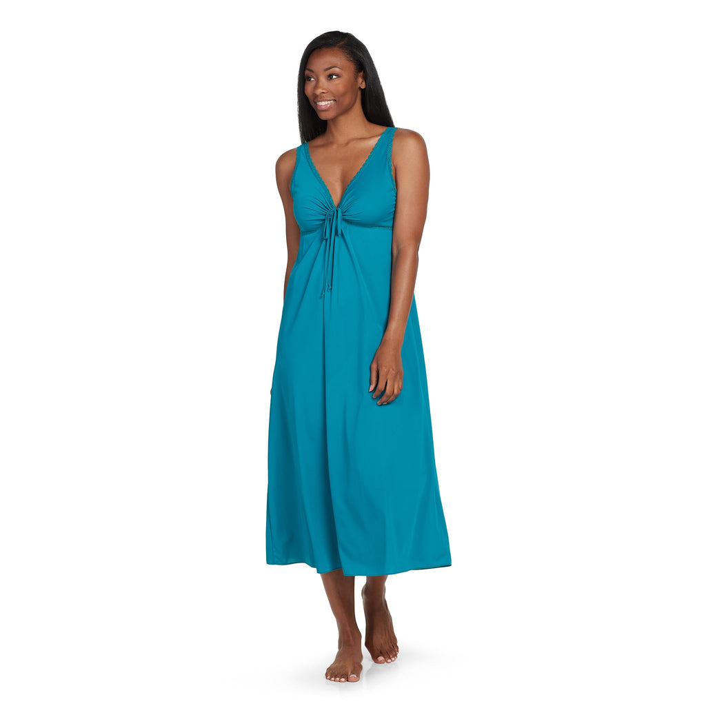 Miss Elaine Vintage Silky Knit Long Sleeveless Nightgown, with V-Neck, Sleepwear and Loungewear