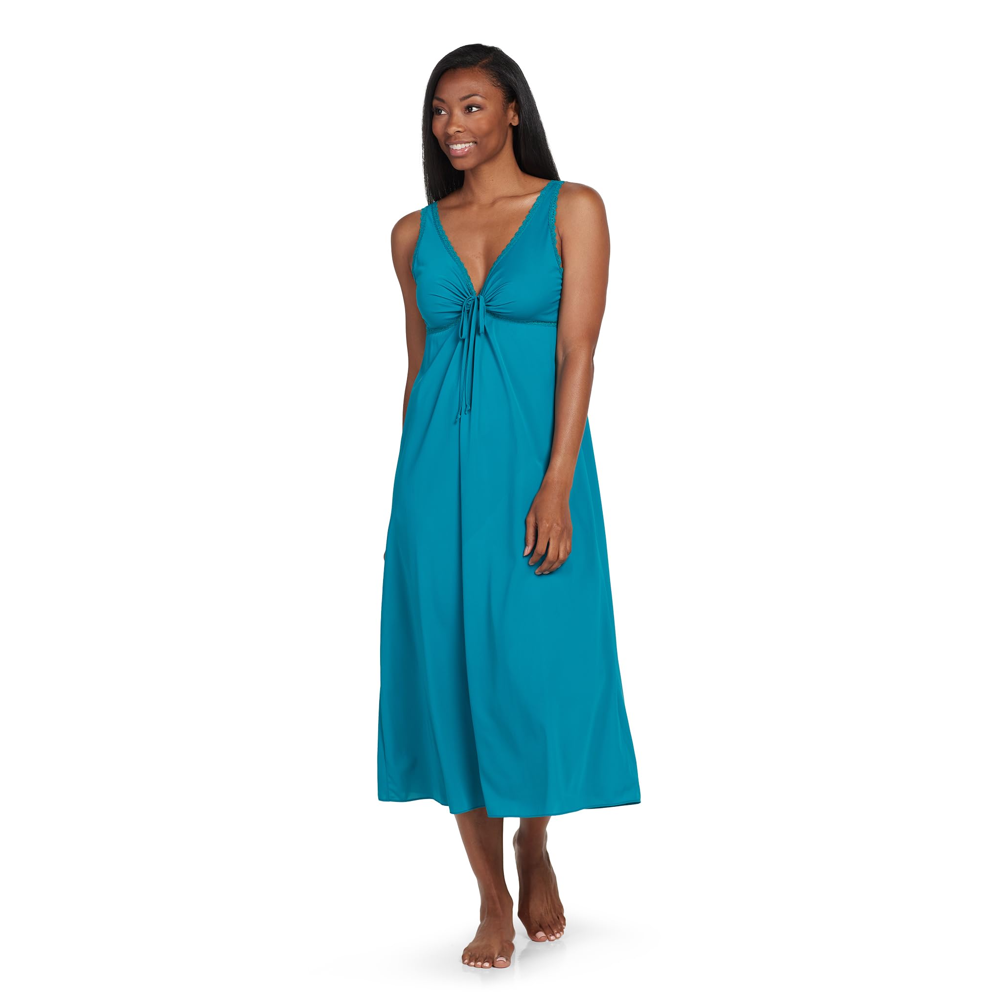 Miss Elaine Vintage Silky Knit Long Sleeveless Nightgown, with V-Neck, Sleepwear and Loungewear