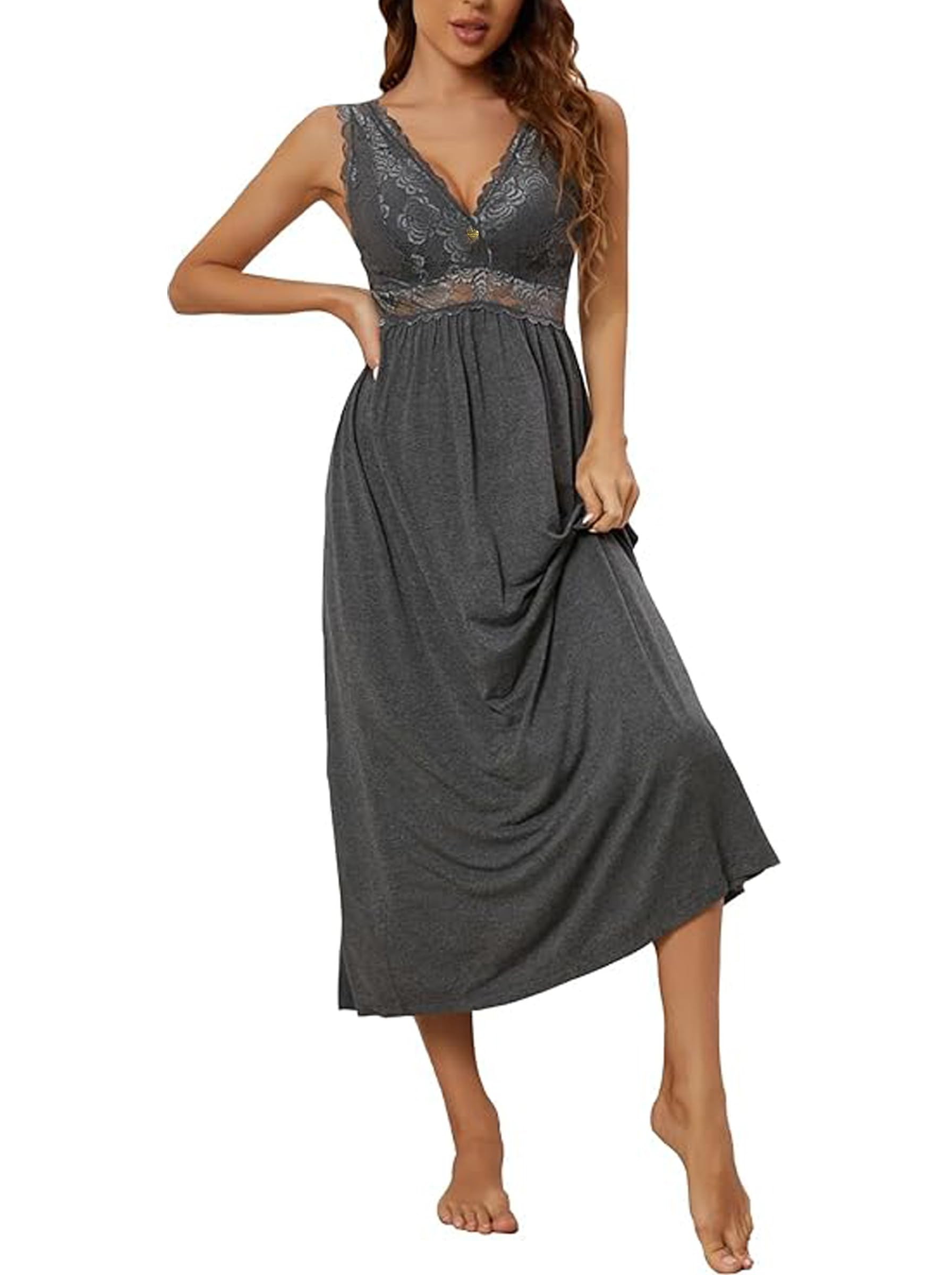 ALCEA ROSEA Womens Sexy Nightgowns Long Floral Lace silky Lingerie supportive Chemises Full slip for Women Elegant Sleepwear