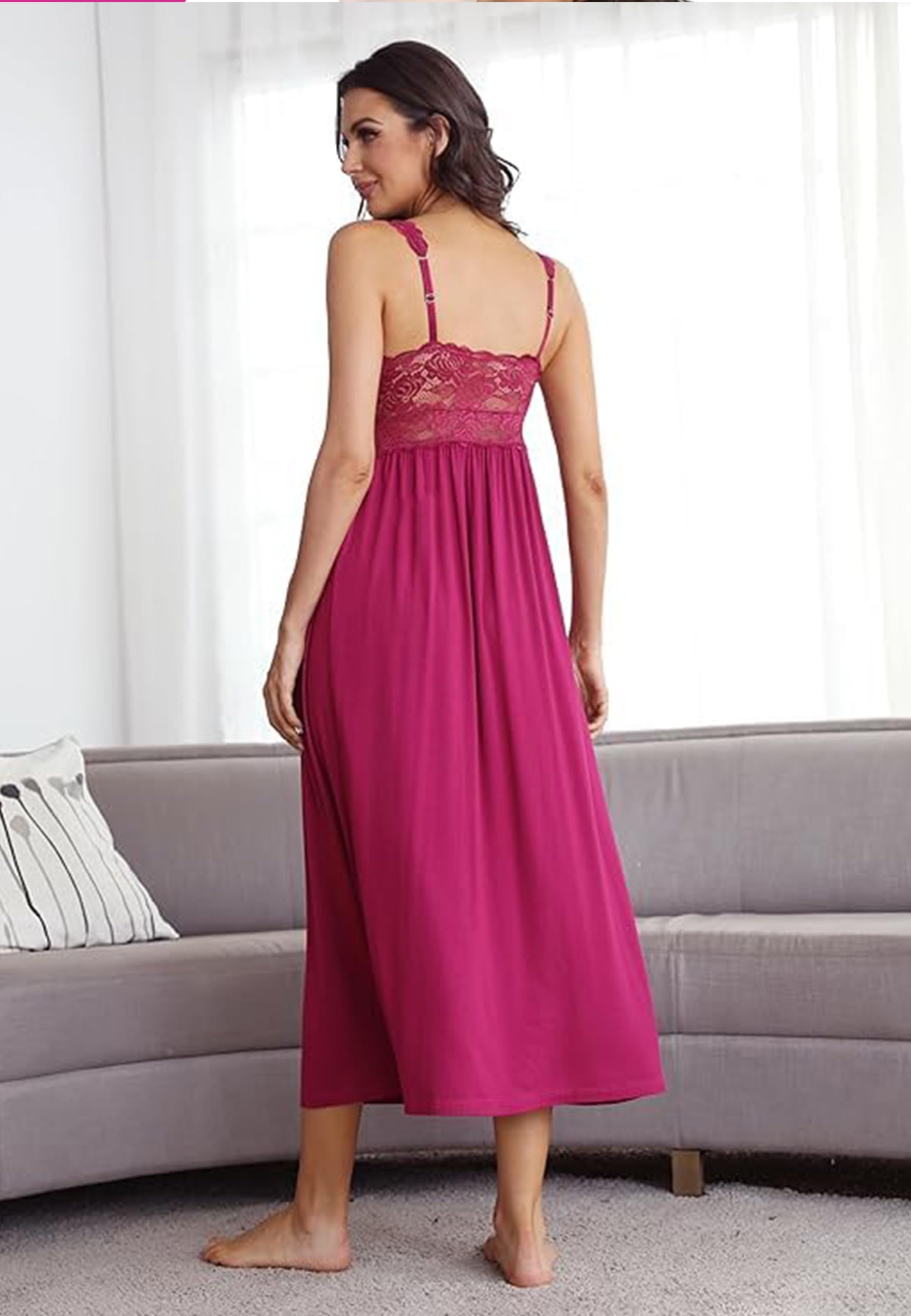 ALCEA ROSEA Womens Sexy Nightgowns Long Floral Lace silky Lingerie supportive Chemises Full slip for Women Elegant Sleepwear