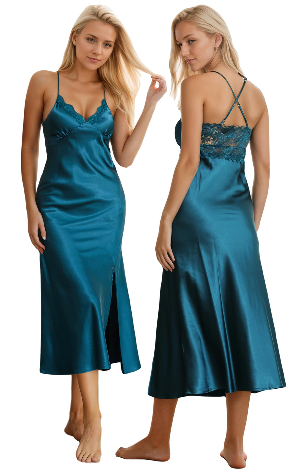 ALCEA ROSEA Women Silk Satin Nightgown Sexy Lace Chemise Lingerie Long Sleepdress for Ladies Sleepwear Slip Negligee