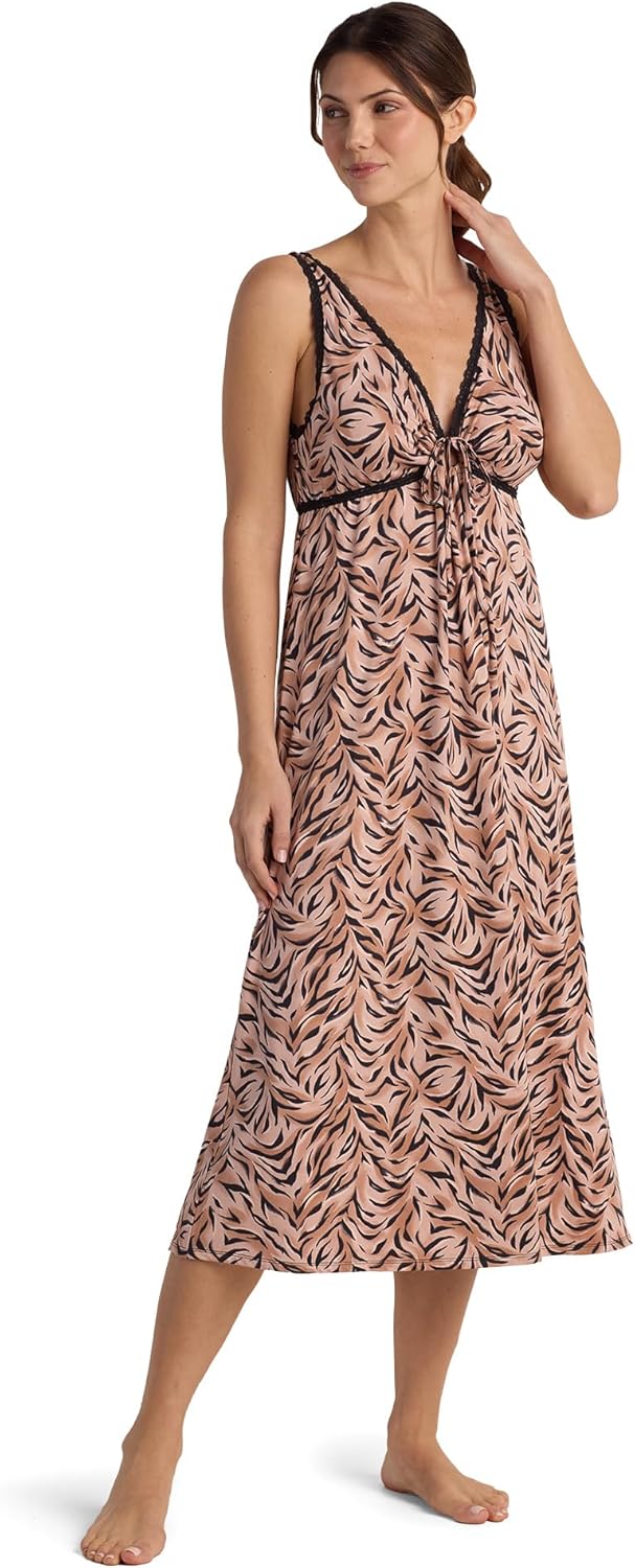 Miss Elaine Vintage Silky Knit Long Sleeveless Nightgown, with V-Neck, Sleepwear and Loungewear