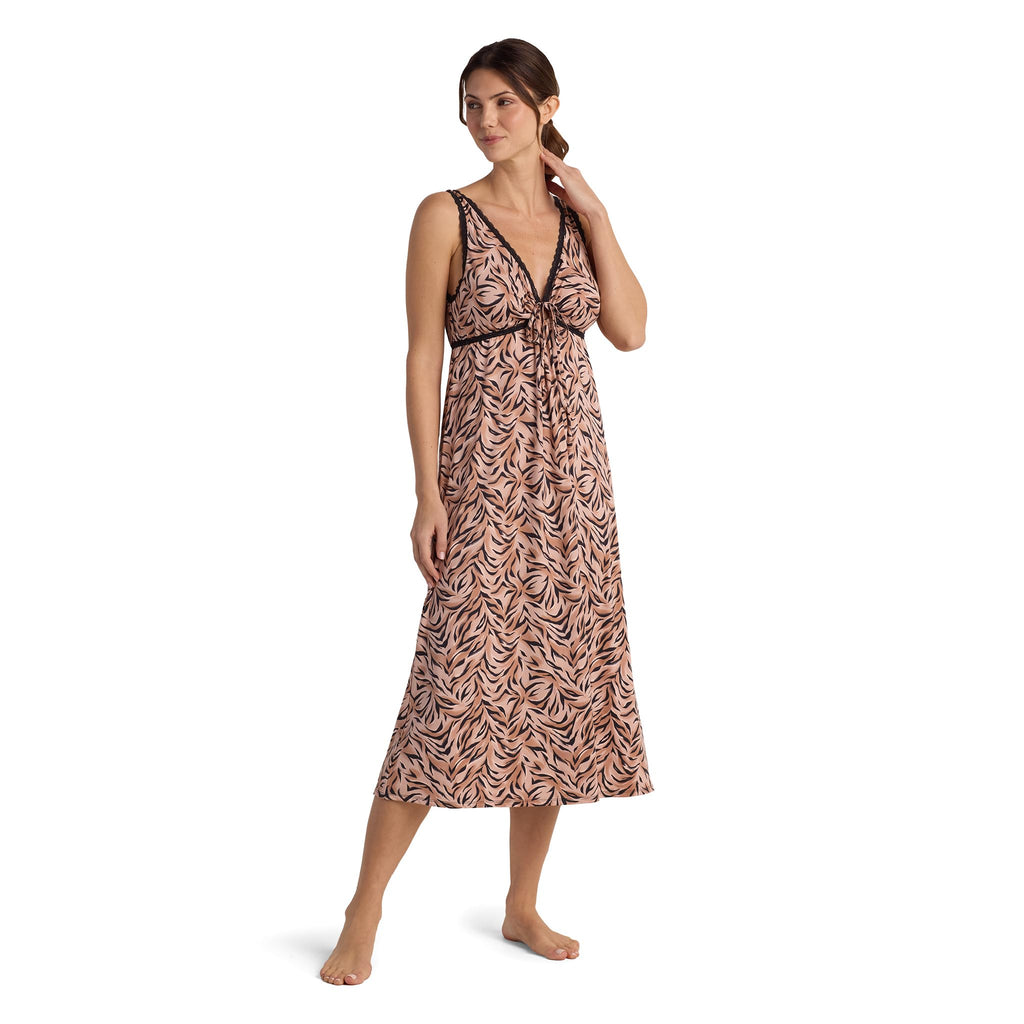 Miss Elaine Vintage Silky Knit Long Sleeveless Nightgown, with V-Neck, Sleepwear and Loungewear