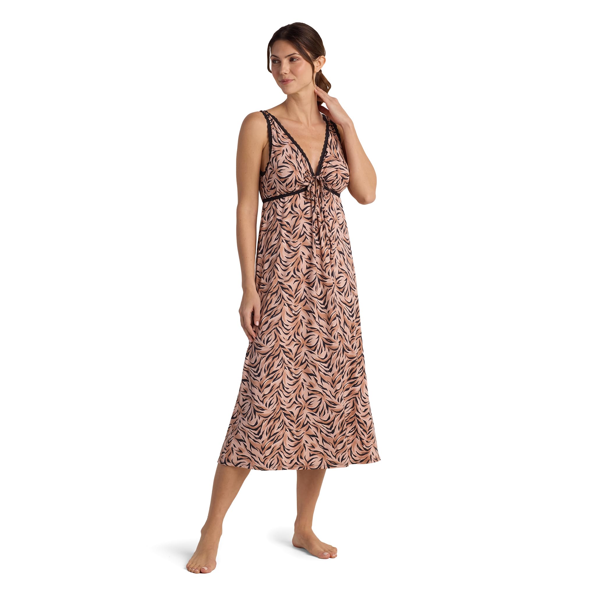 Miss Elaine Vintage Silky Knit Long Sleeveless Nightgown, with V-Neck, Sleepwear and Loungewear