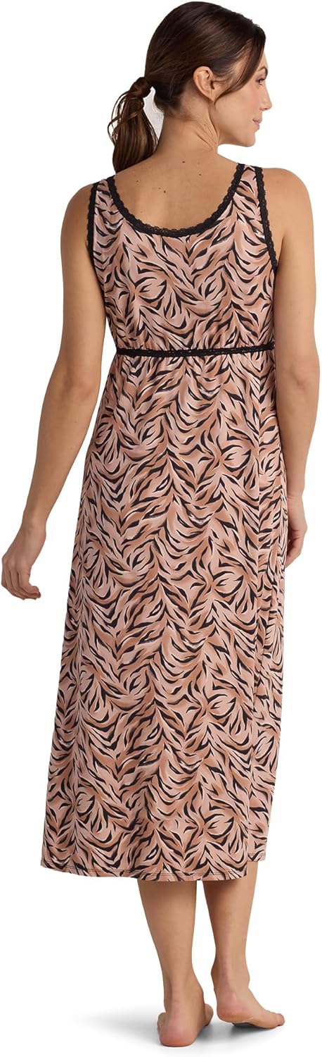 Miss Elaine Vintage Silky Knit Long Sleeveless Nightgown, with V-Neck, Sleepwear and Loungewear