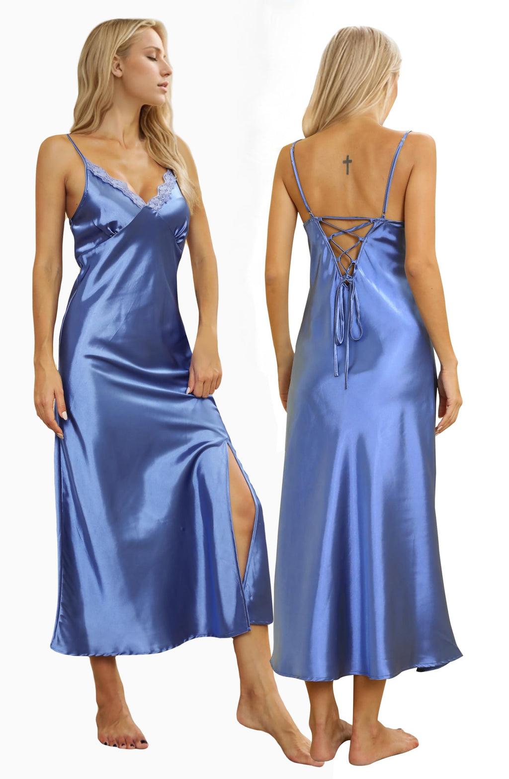 ALCEA ROSEA Women Silk Satin Nightgown Sexy Lace Chemise Lingerie Long Sleepdress for Ladies Sleepwear Slip Negligee