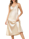 Lovasy Sexy Nightgown for Women Satin Long Lingerie Sleepwear Lace V Neck Slip Dress S-XXL